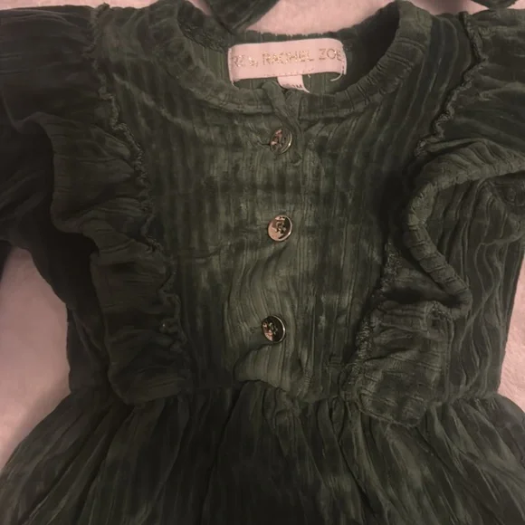 RZ by Rachel Zoe Green Girls 6/9M Dress with Bow and Tights - Picture 3 of 6